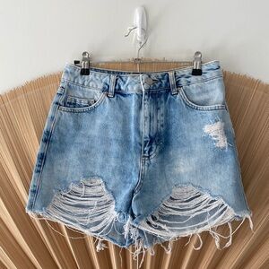 Topshop Mom Shorts High Waisted Distressed Denim